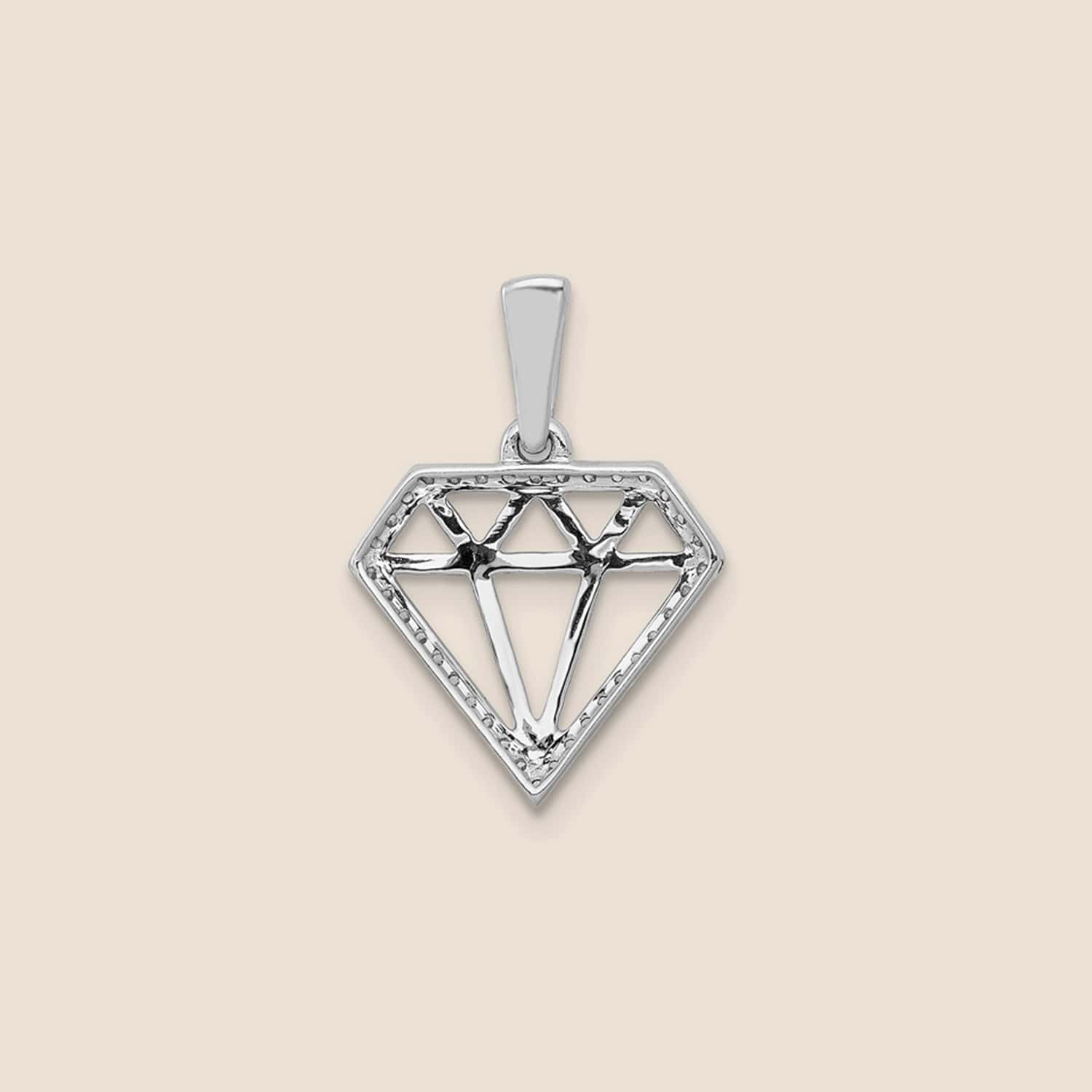 14k White Gold Diamond Gem-shape Pendant - Image 3
