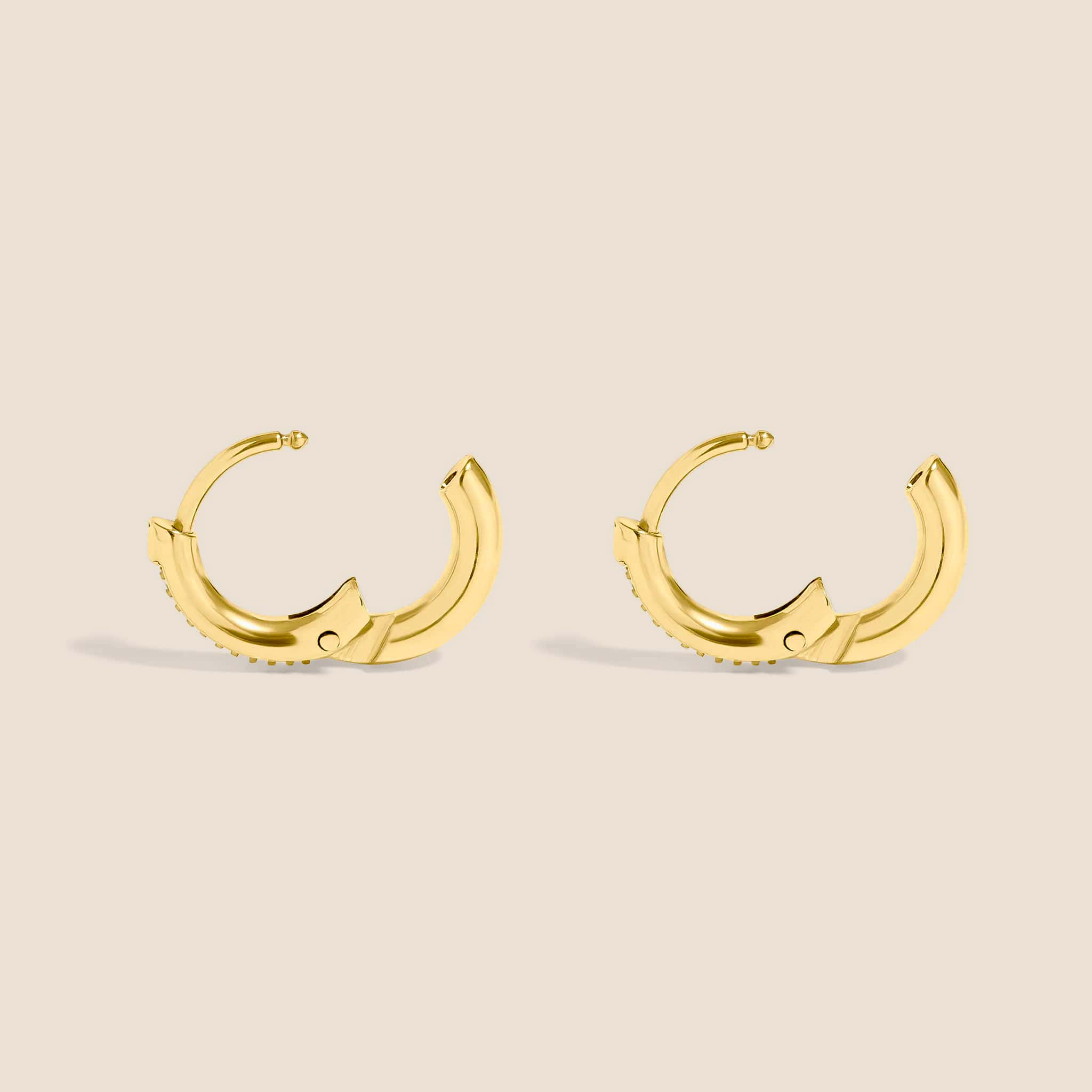 18K Gold PVD CZ Stone Huggie Earrings - Image 2