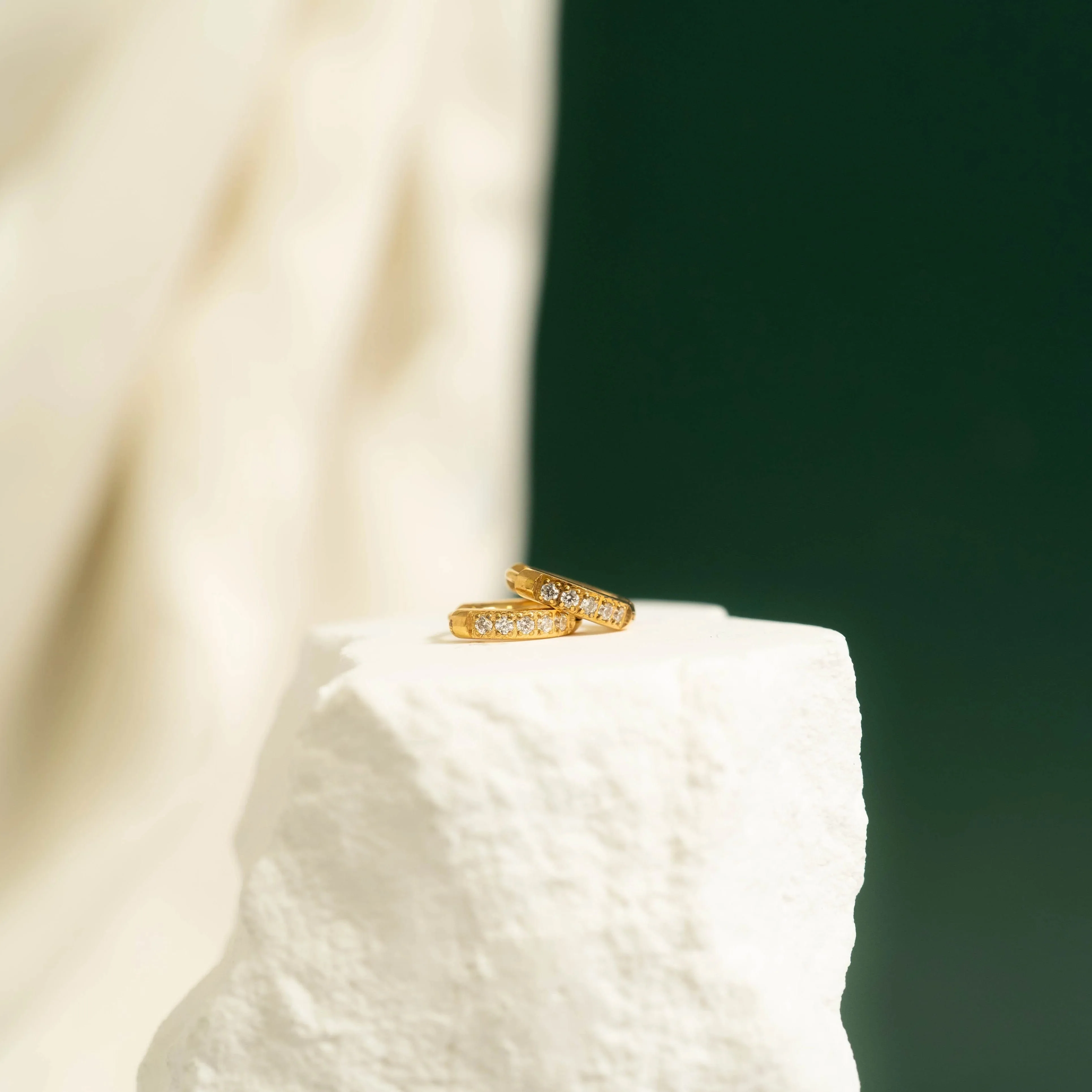 18K Gold PVD CZ Stone Huggie Earrings - Image 8
