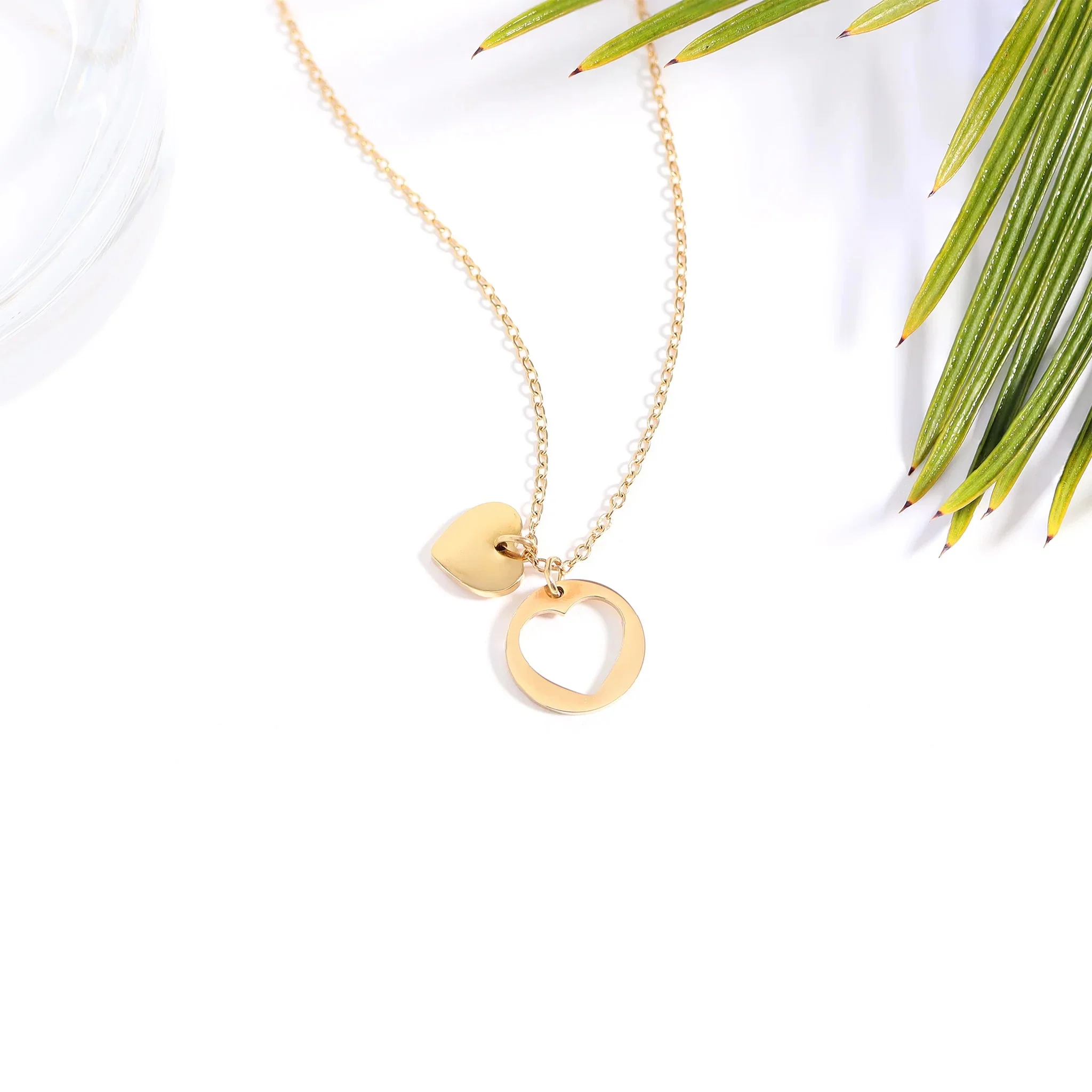 18K Gold PVD Heart Cutout Necklace w/ 2" Extension - Image 2