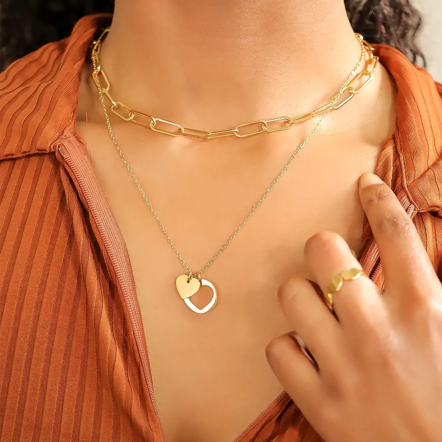 18K Gold PVD Heart Cutout Necklace w/ 2" Extension - Image 5
