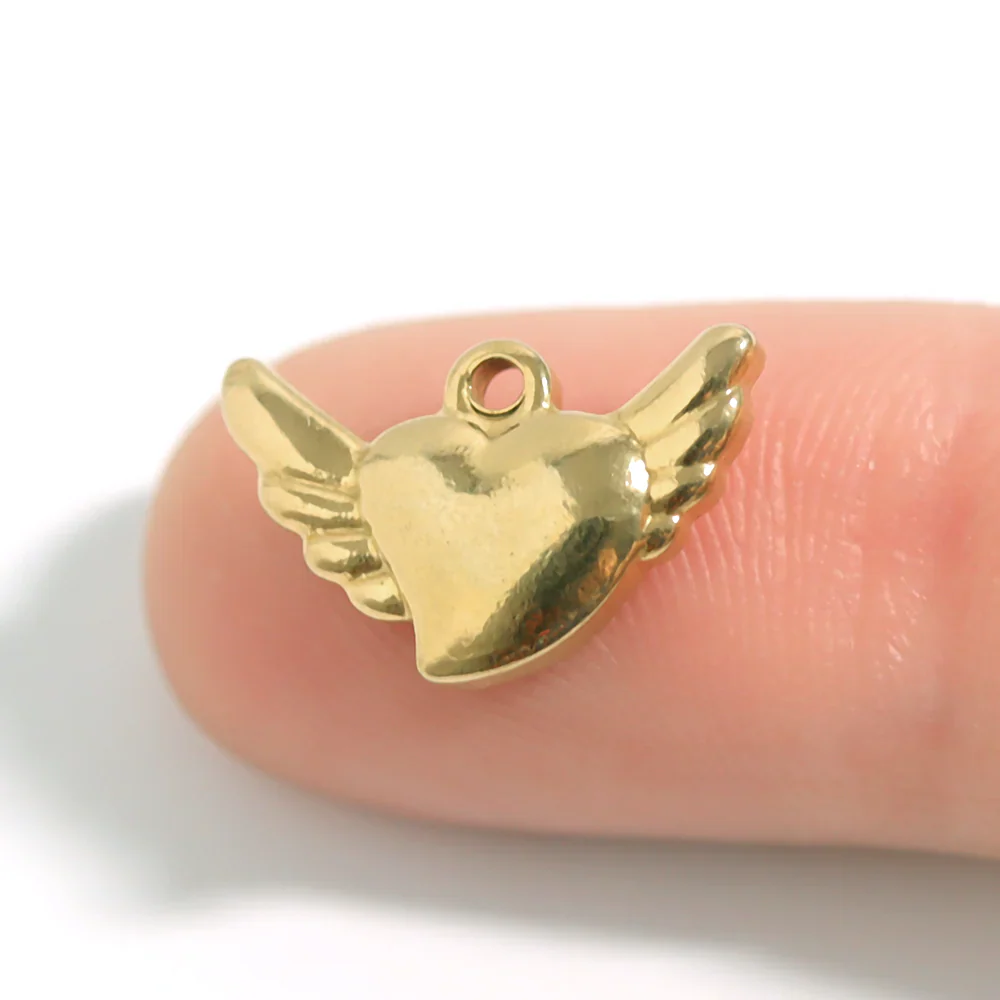 18K Gold PVD Heart with Angel Wings Charm - Image 2