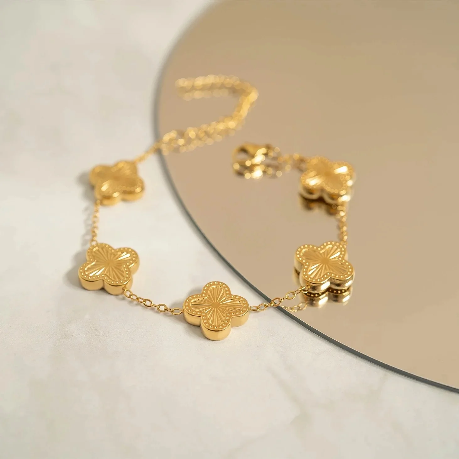 18K Gold PVD Lucky Clover Charm Bracelet - Image 2