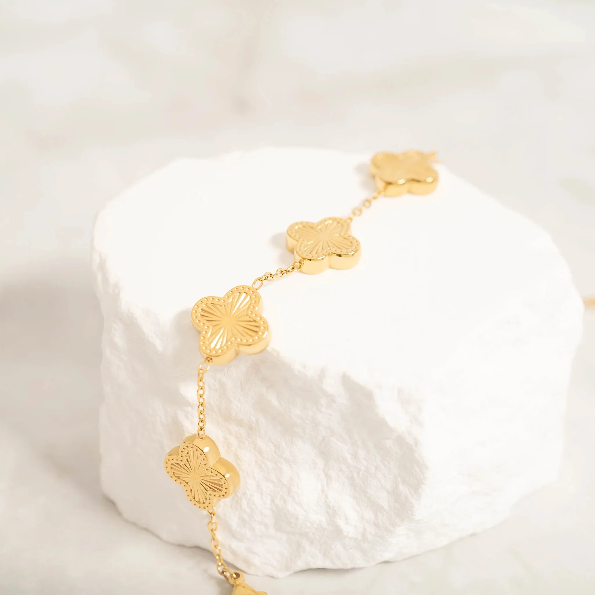 18K Gold PVD Lucky Clover Charm Bracelet - Image 6