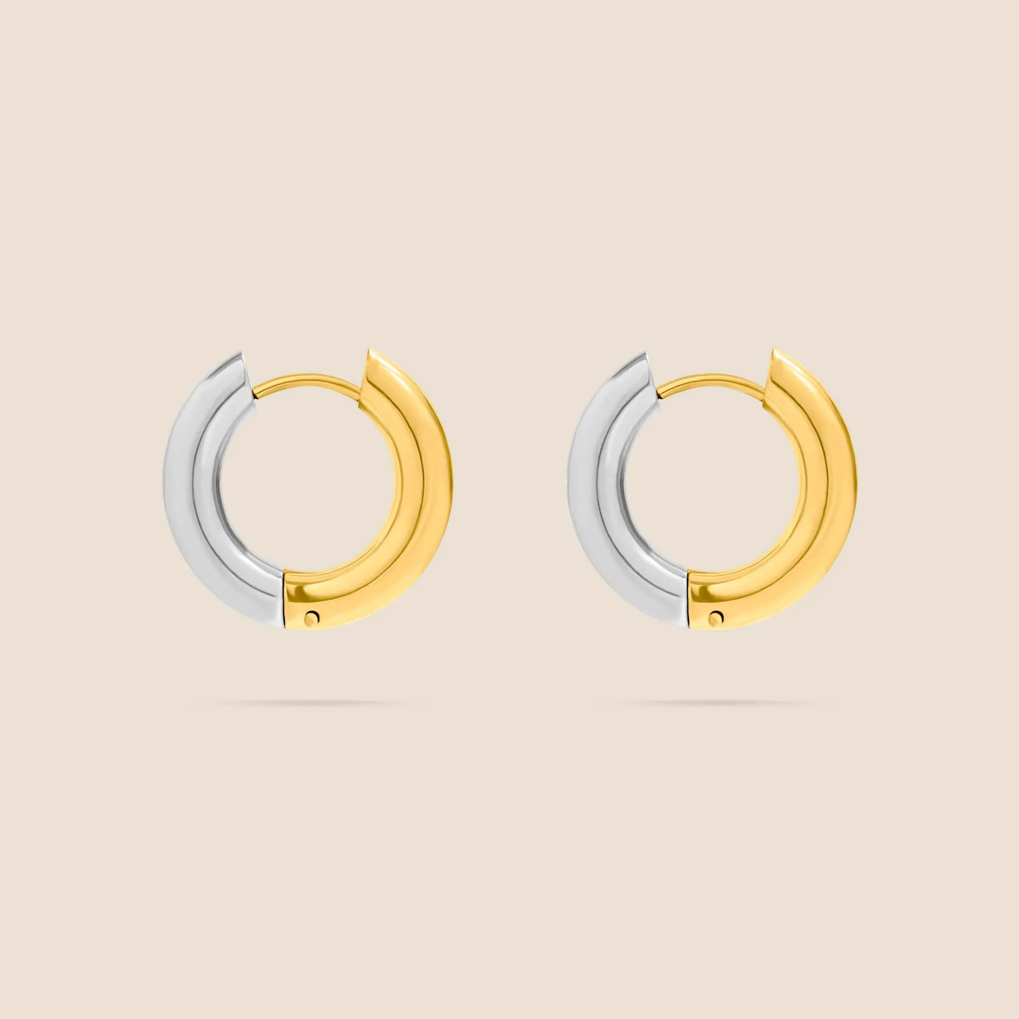18K Gold PVD Mixed Metal Round Huggie Earrings