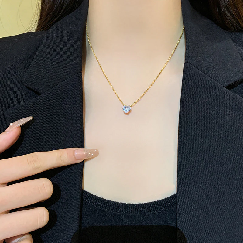 18K Gold PVD Necklace w/ Heart Shaped Cubic Zirconia - Image 3