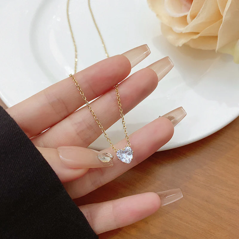 18K Gold PVD Necklace w/ Heart Shaped Cubic Zirconia - Image 5