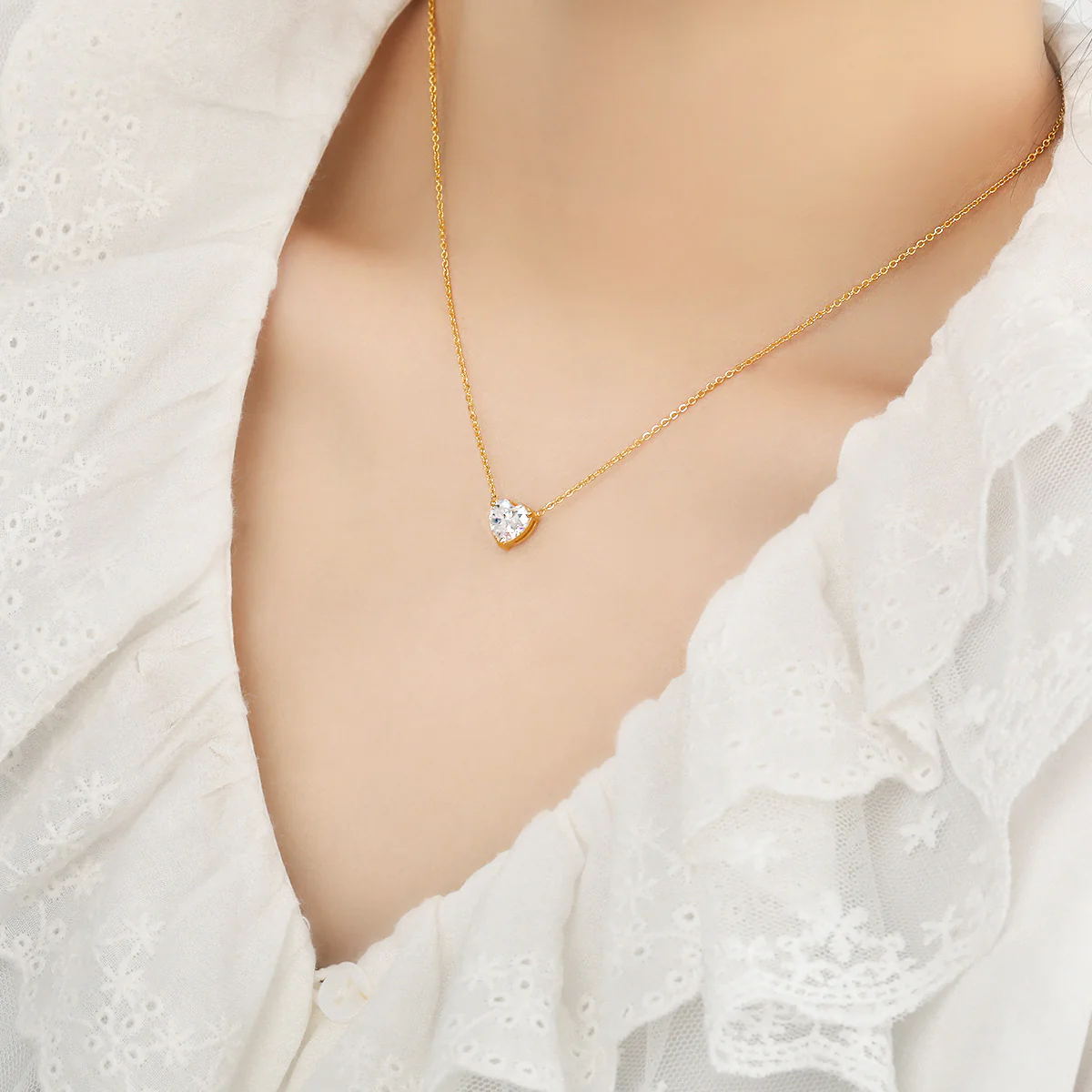 18K Gold PVD Necklace w/ Multicolor Heart Shaped Cubic Zirconia - Image 3