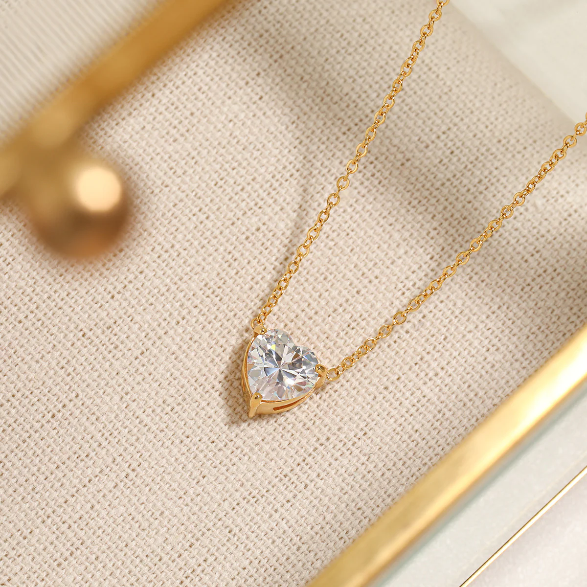 18K Gold PVD Necklace w/ Multicolor Heart Shaped Cubic Zirconia - Image 4