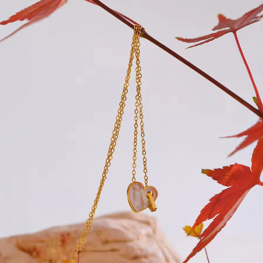 18K Gold PVD Pendant Necklace w/ Natural Shell Heart - Image 4