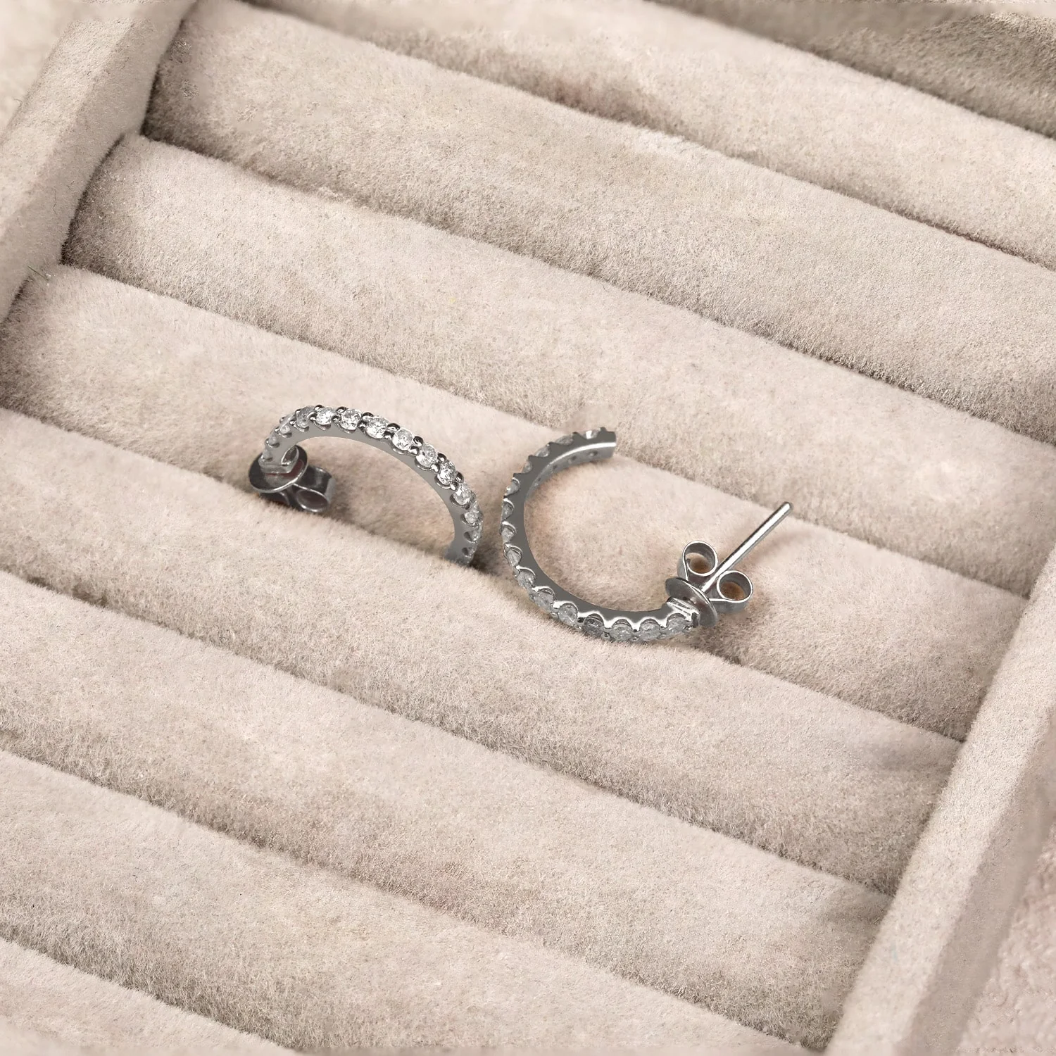 Half Hoop 20 Diamond Earrings (Silver) - Image 3