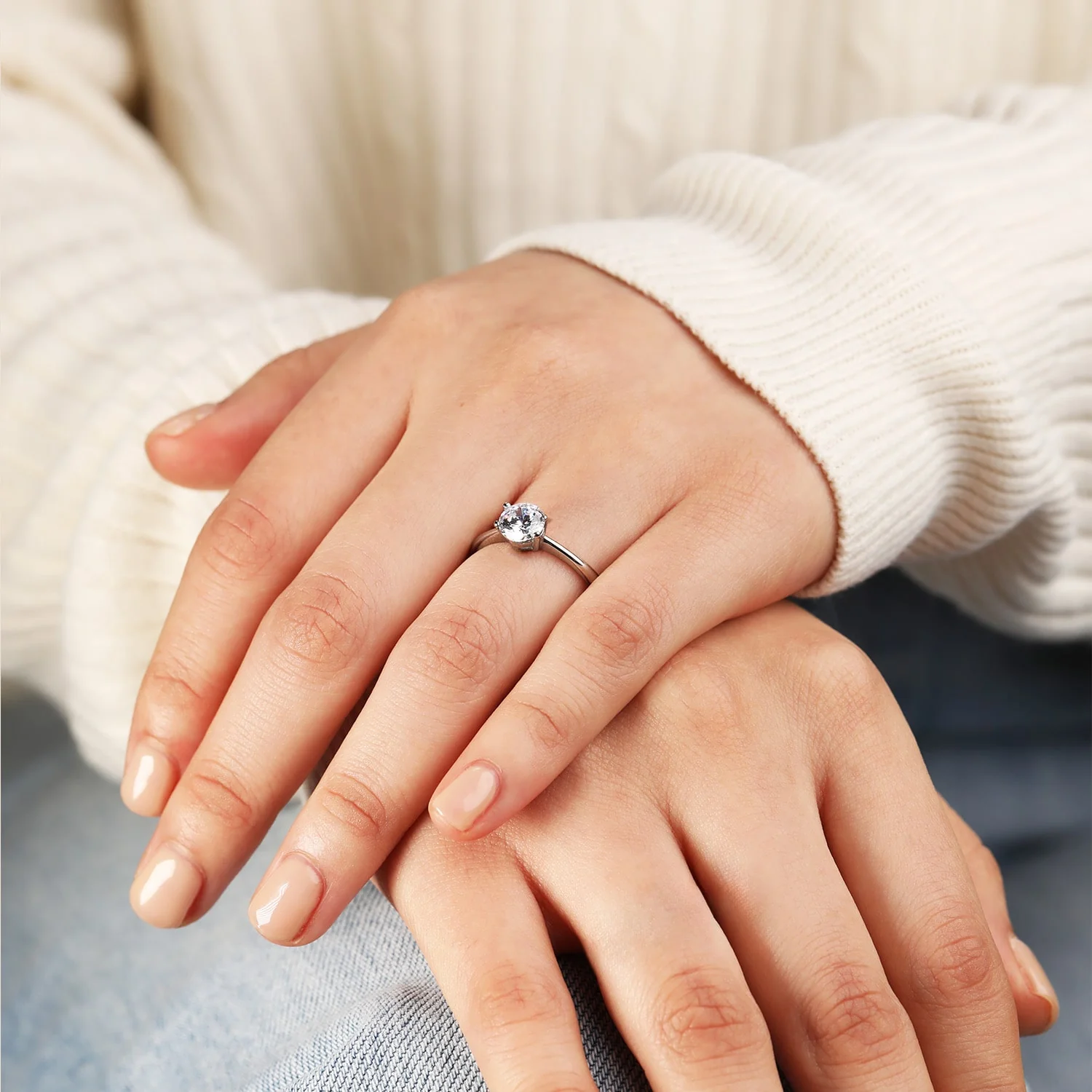 Four Prong Solitaire Lab Grown Diamond Ring (50 Diamonds) - Image 6