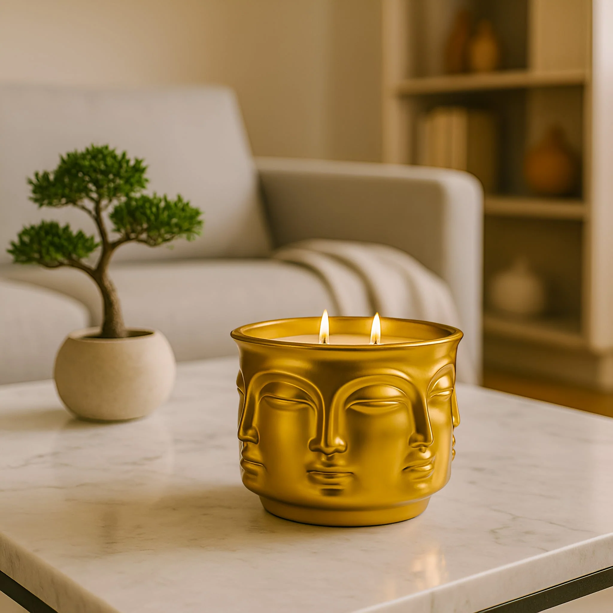 Golden Enlightenment: Buddha Head Dual Wick Candle + .10ct Diamond - Image 3