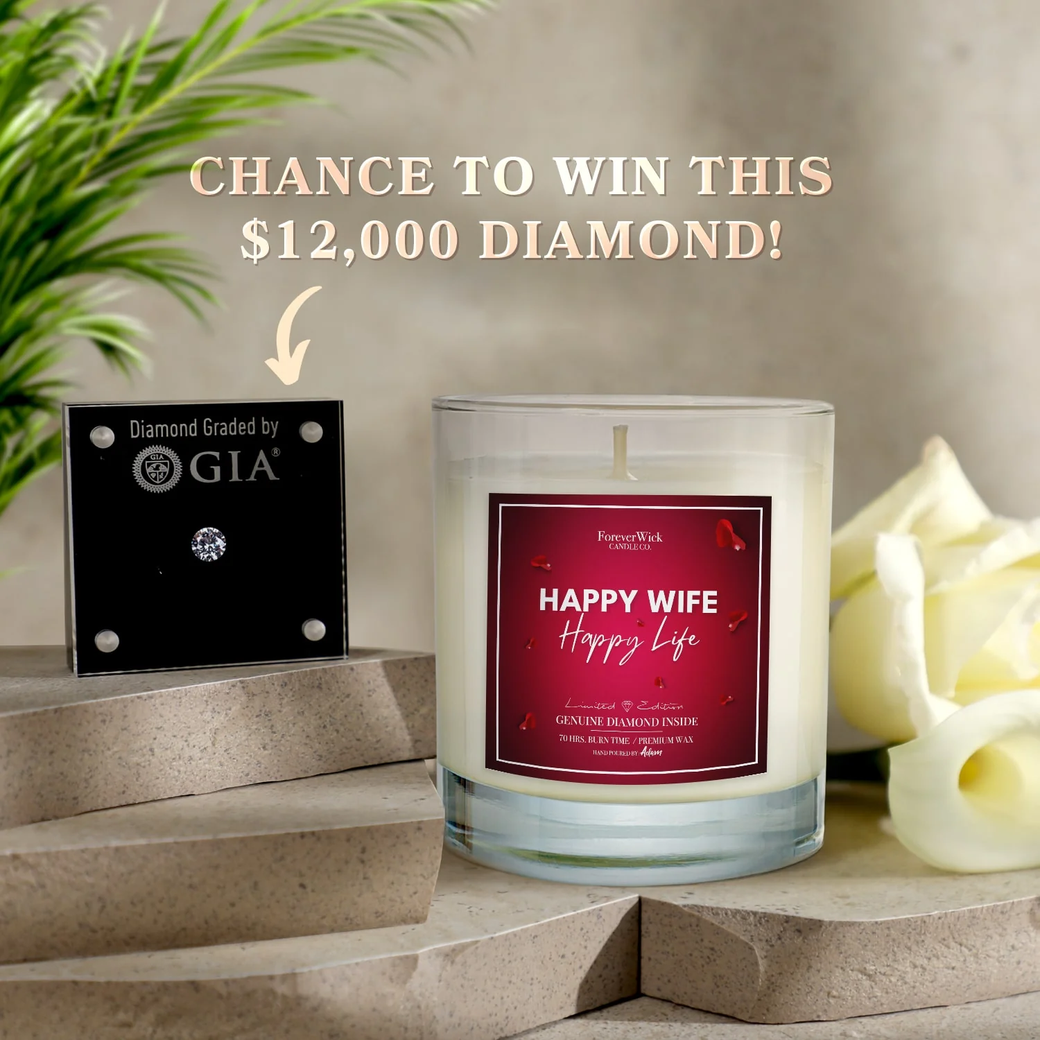 Happy Wife Happy Life Diamond Candle - Image 5