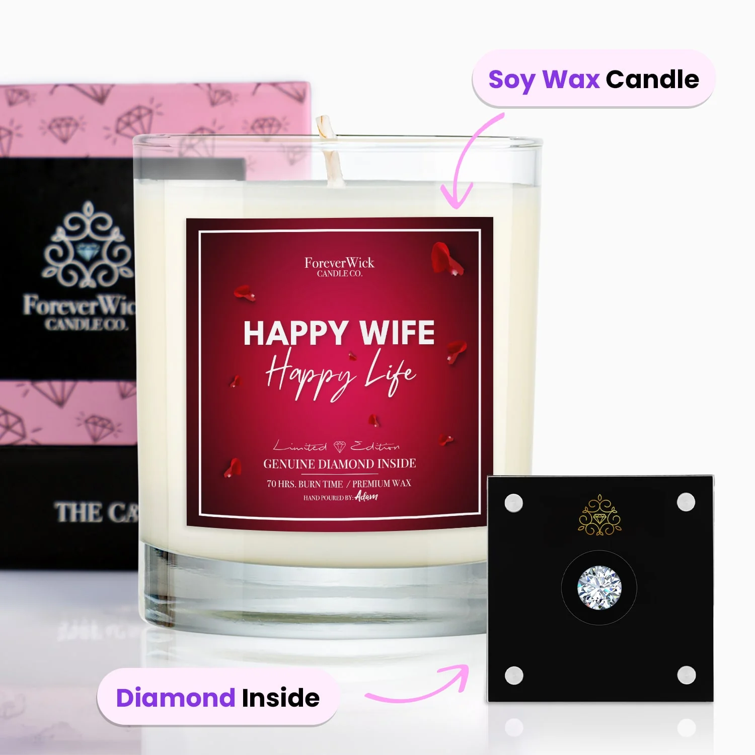Happy Wife Happy Life Diamond Candle - Image 7