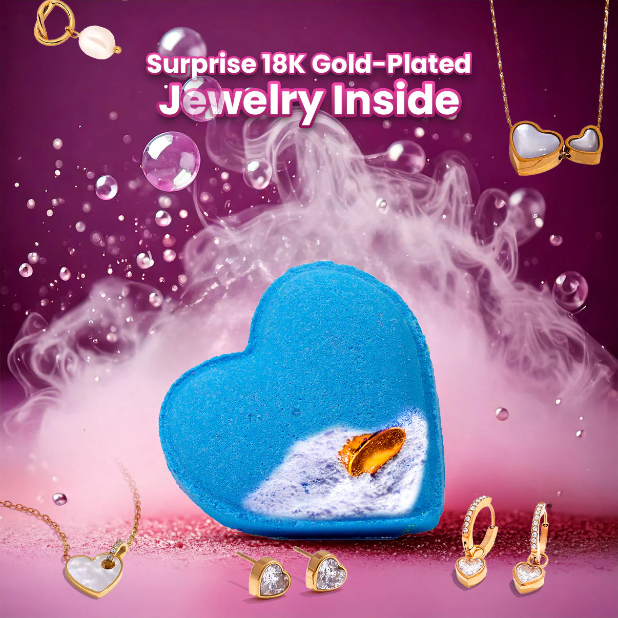 Heart Pop Bath Bomb w/ Surprise 18K Gold-Plated Jewelry Inside - Image 5