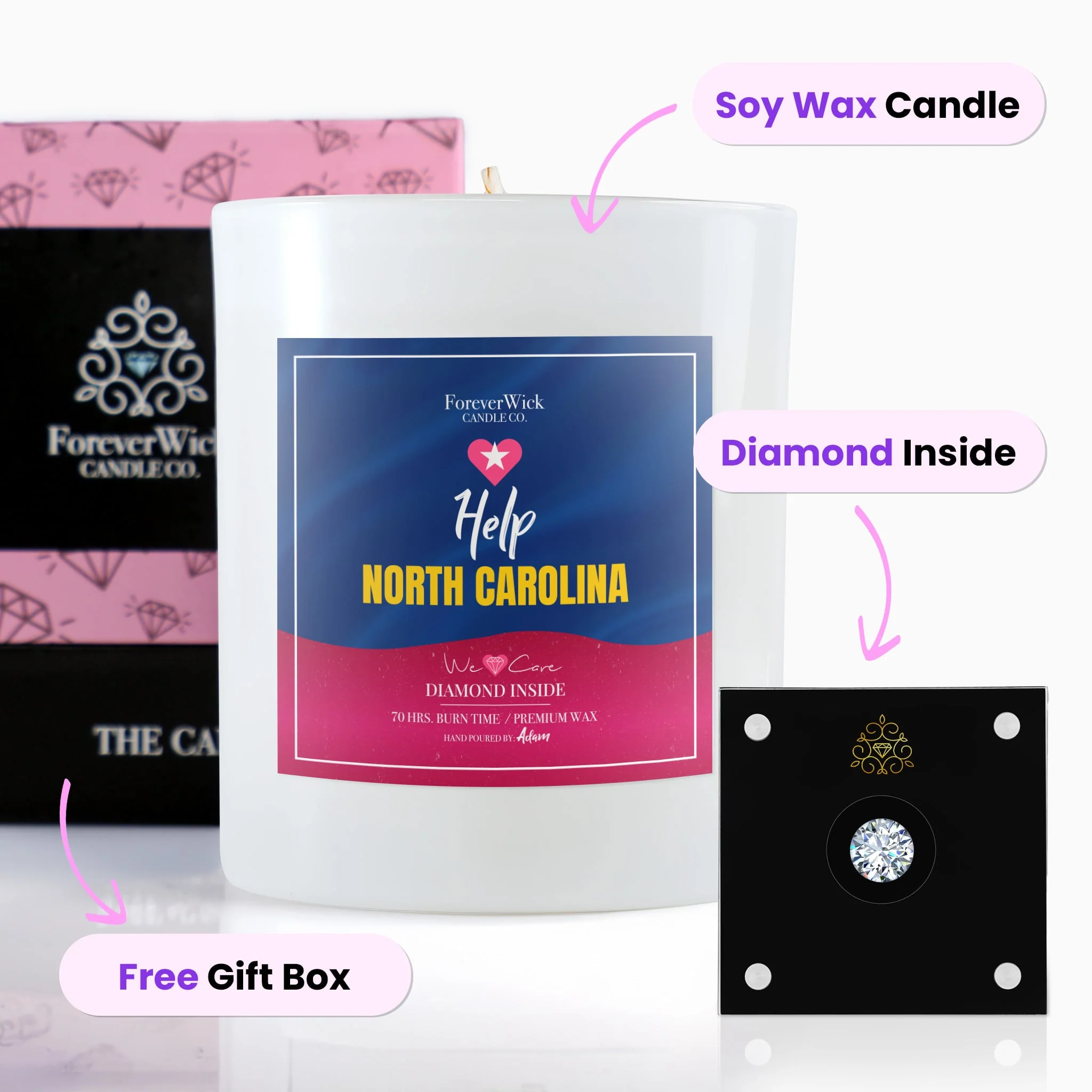 Help North Carolina Diamond Candle - 100% Donation Candle - Image 3
