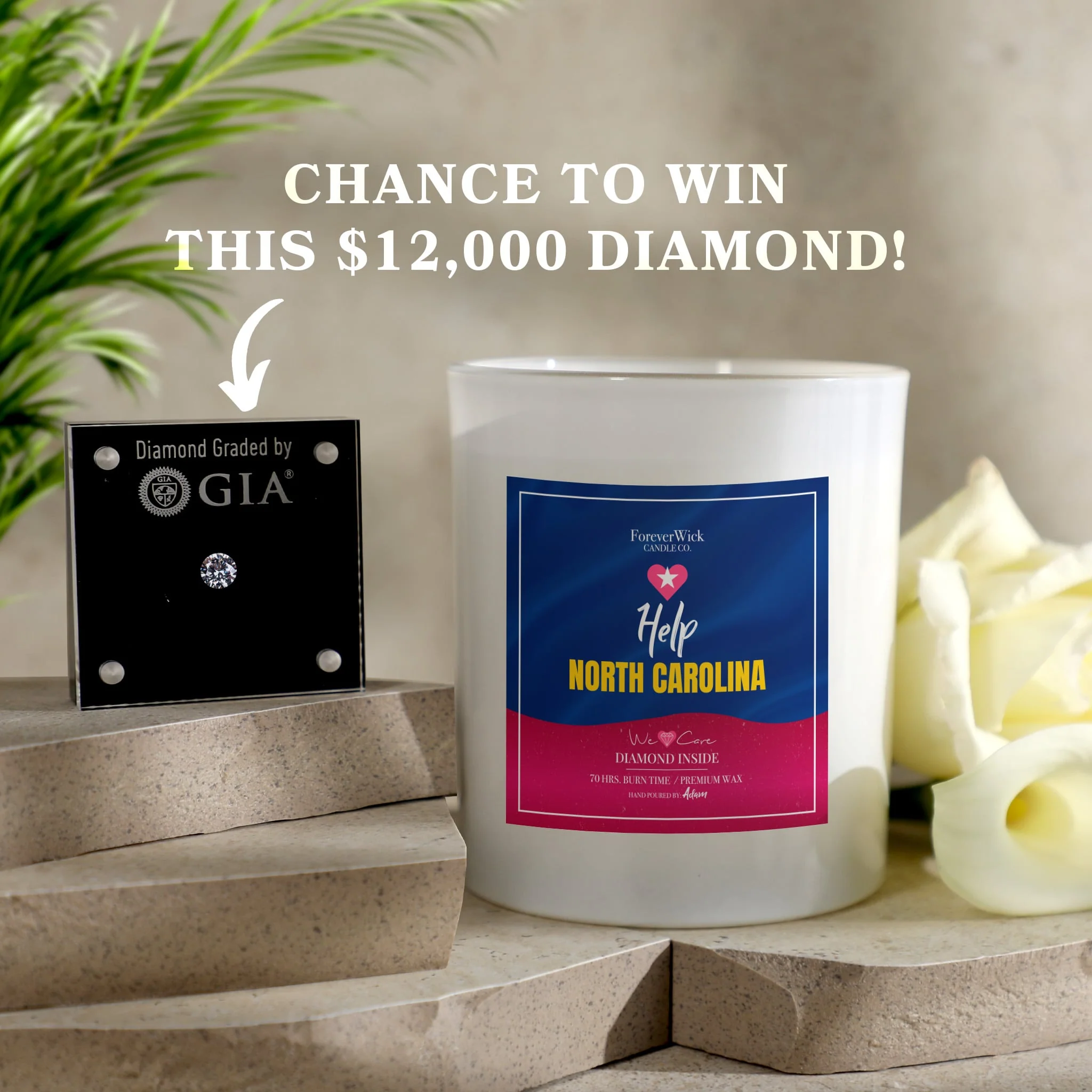 Help North Carolina Diamond Candle - 100% Donation Candle - Image 4