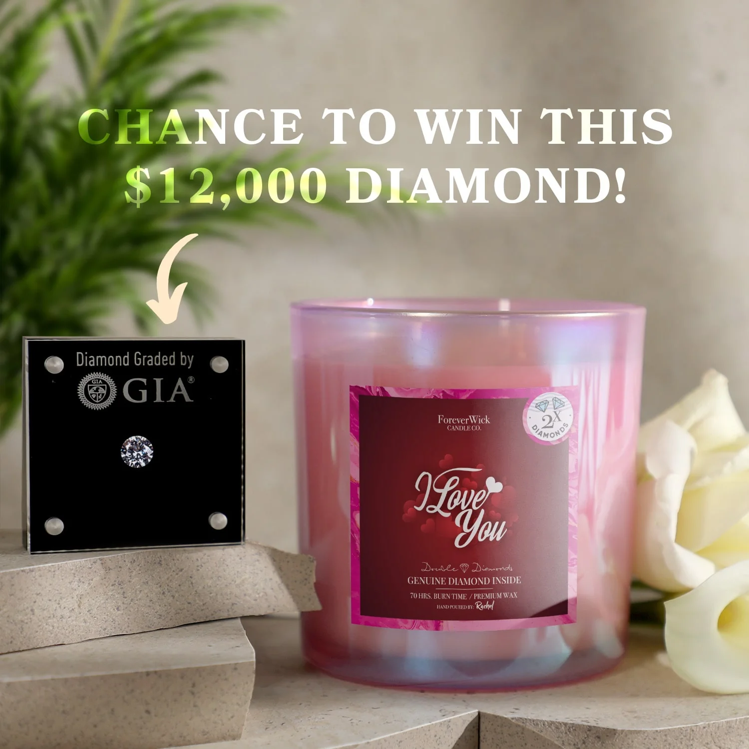 I Love You Double Diamond Sparkle Candle - Image 3