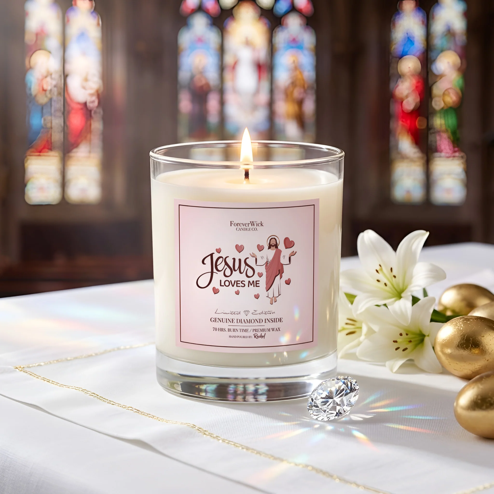 Jesus Loves Me Diamond Candle - Image 2