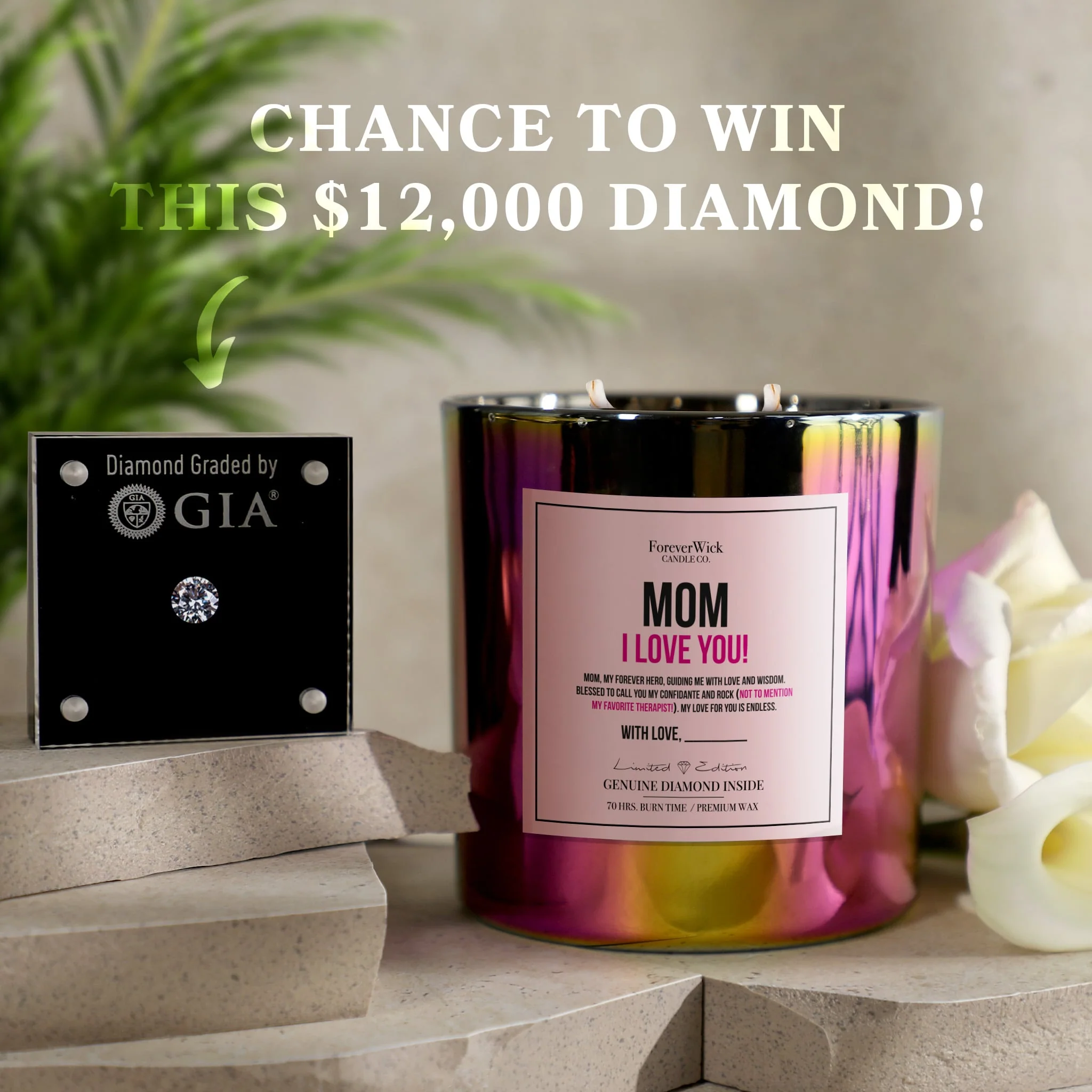 Mom I Love You Sparkle Diamond Candle - Image 3
