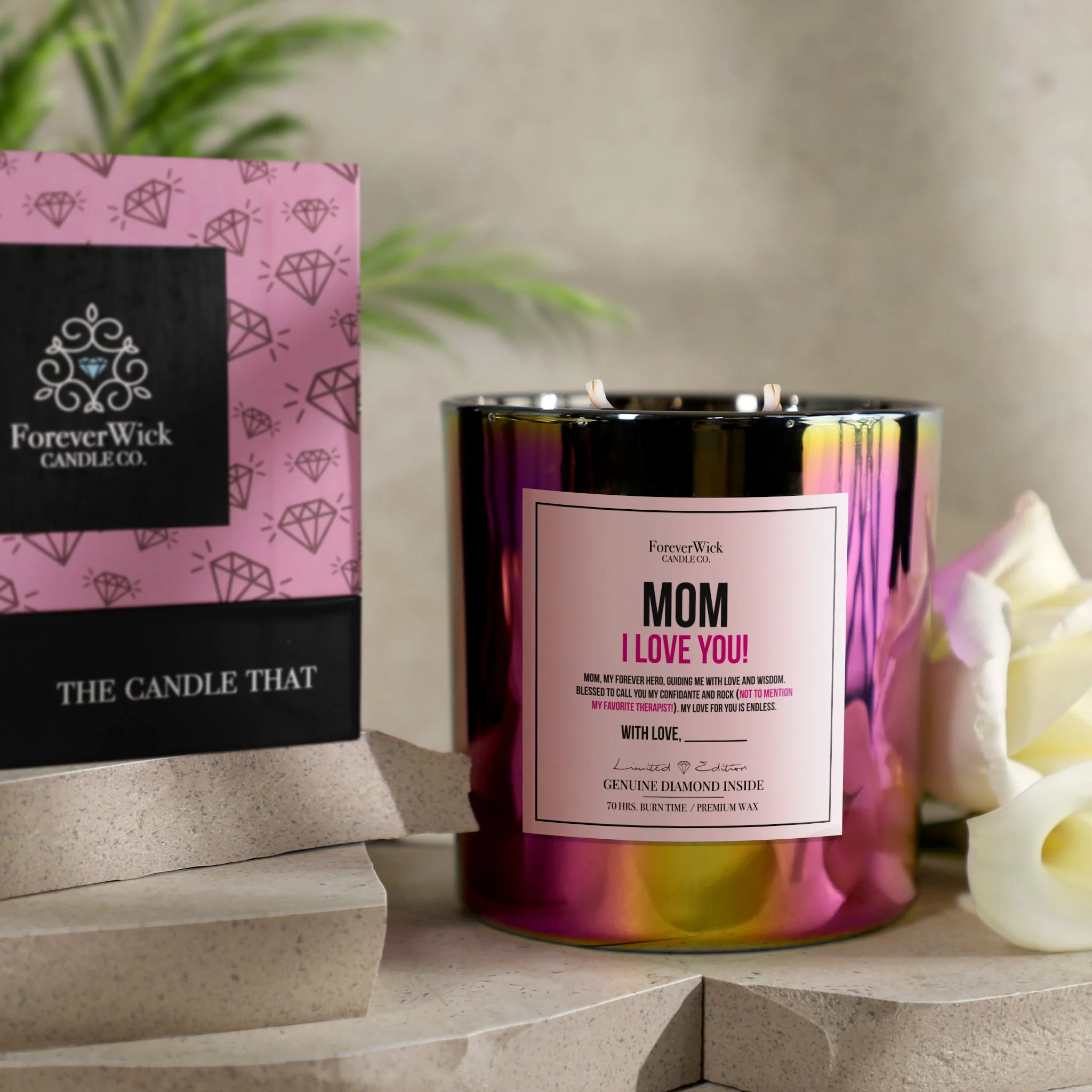 Mom I Love You Sparkle Diamond Candle - Image 4