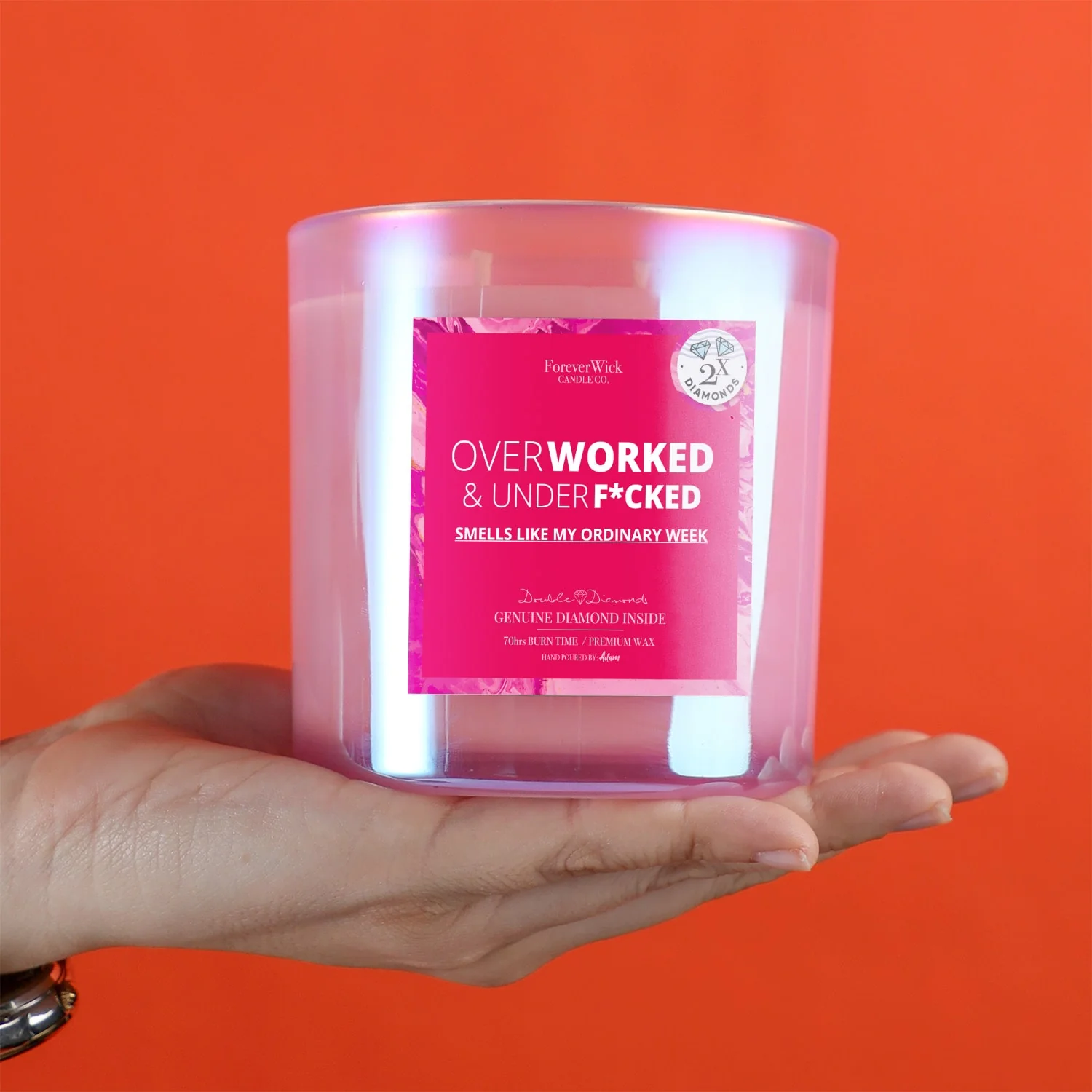 Overworked & UnderF*cked Double Diamond Sparkle Candle - Image 6