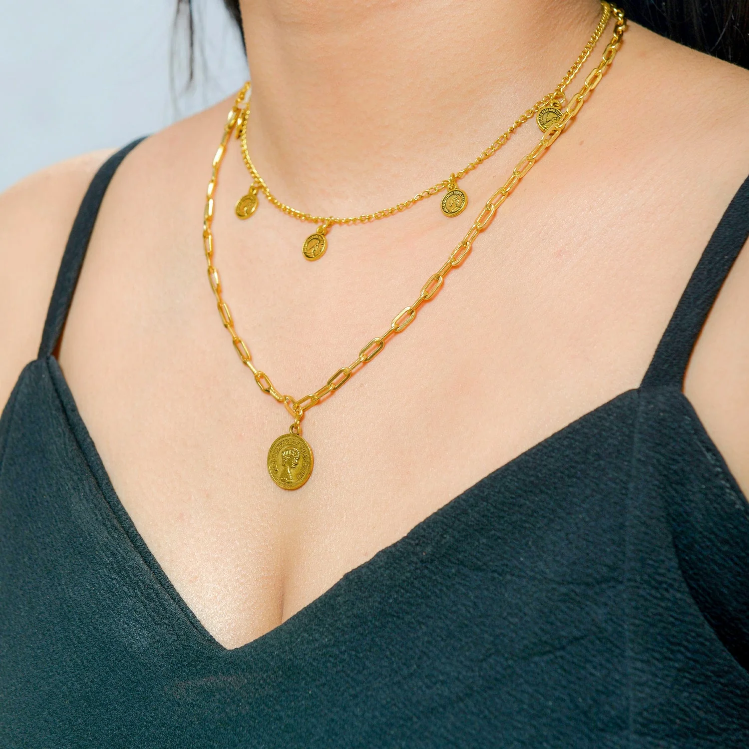 14K Yellow Gold Paperclip Chain Charm Necklace (16 inches) - Image 4