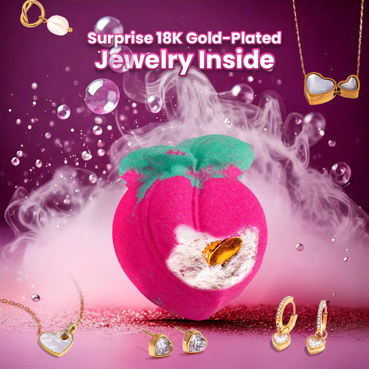 Peach Spark Bath Bomb w/ Surprise 18K Gold-Plated Jewelry Inside - Image 6