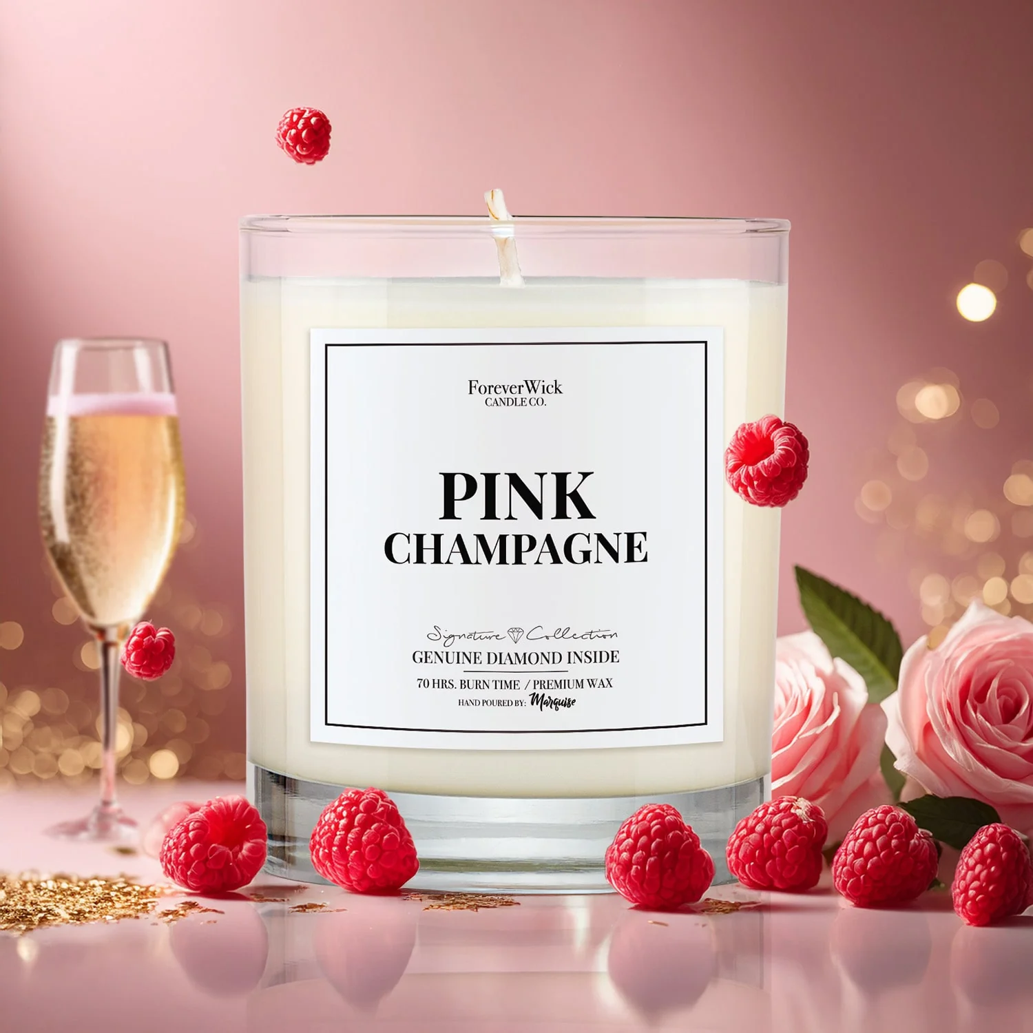 Pink Champagne Diamond Candle - Image 4