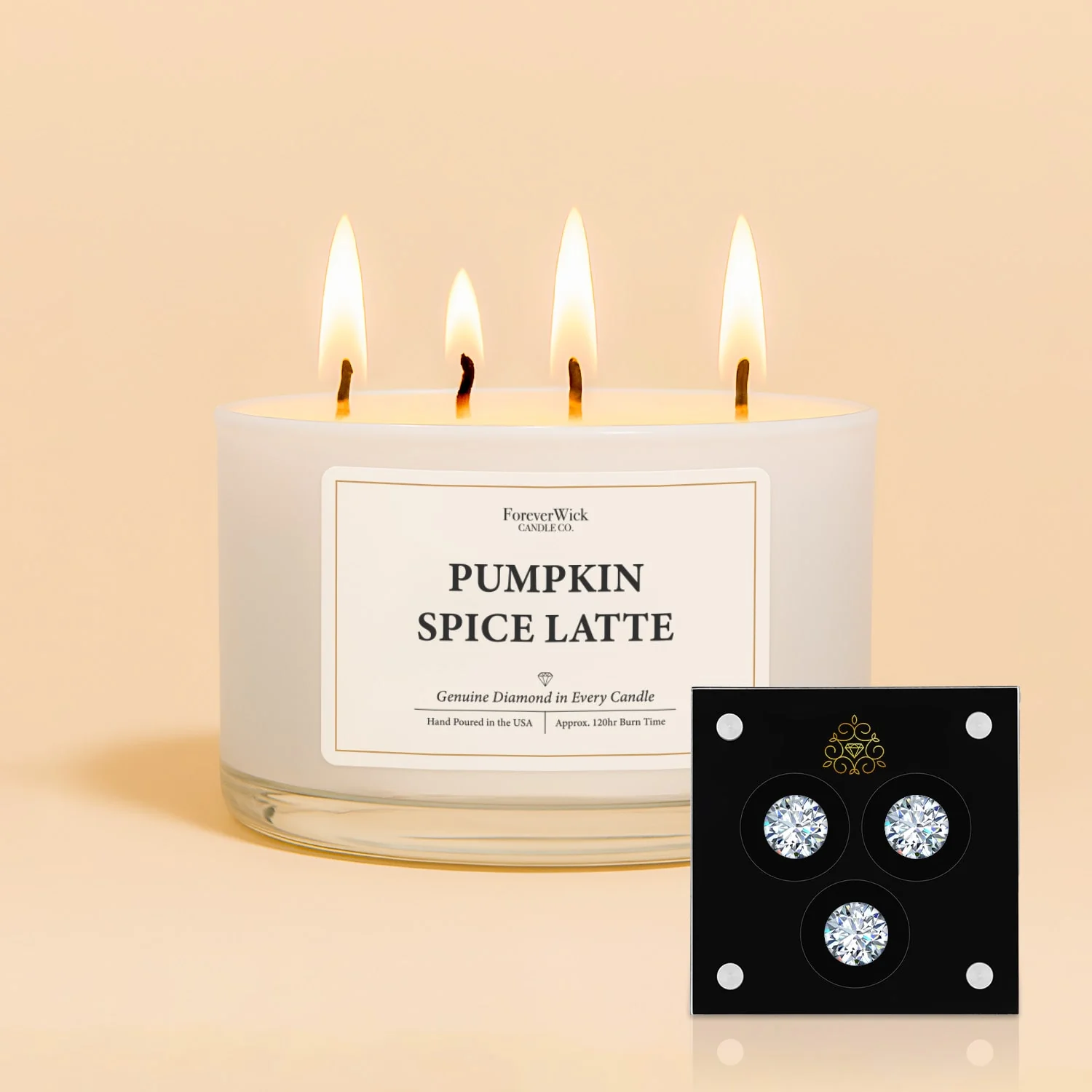 Pumpkin Spice Latte 4 Wick Candle + 3 Diamonds Inside