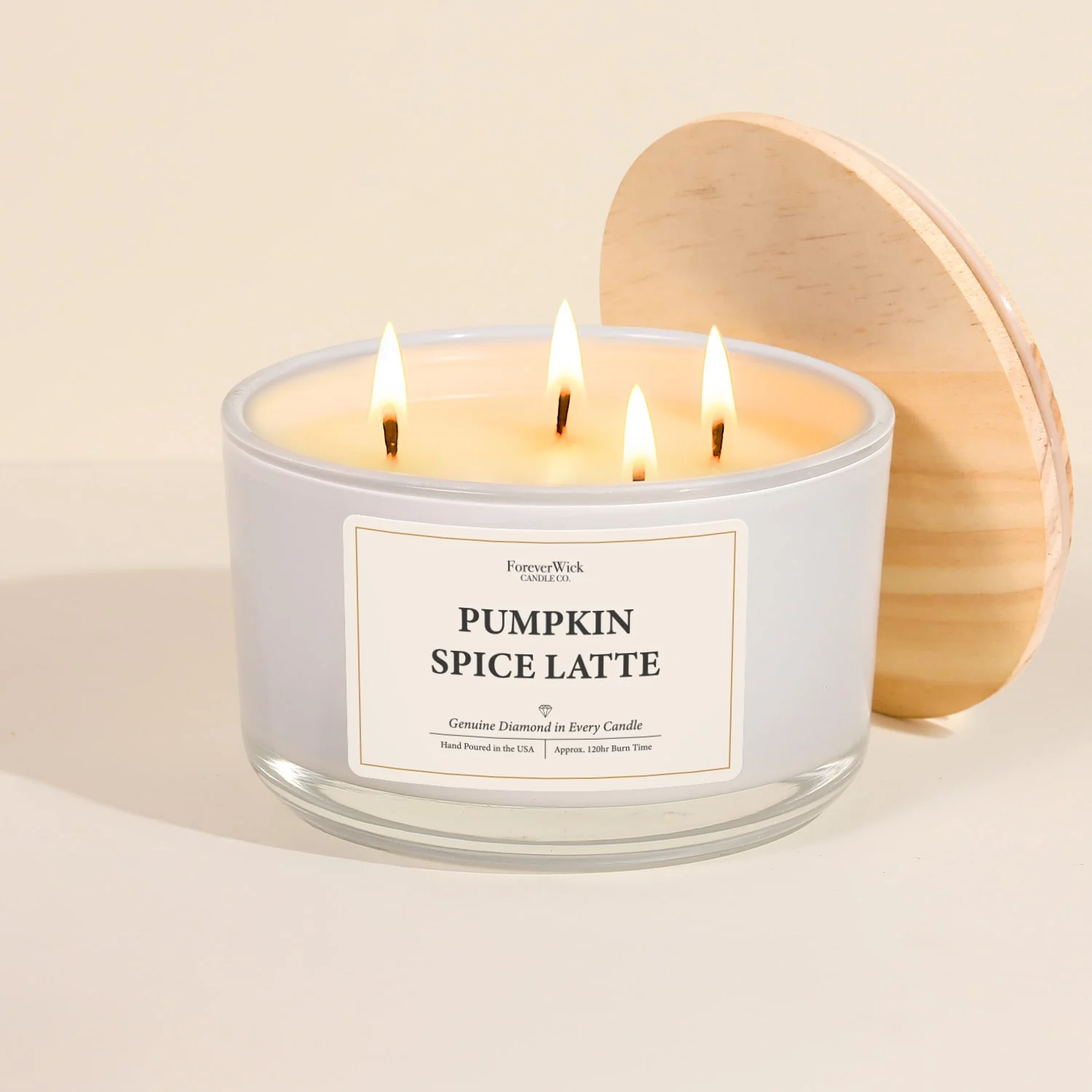 Pumpkin Spice Latte 4 Wick Candle + 3 Diamonds Inside - Image 4