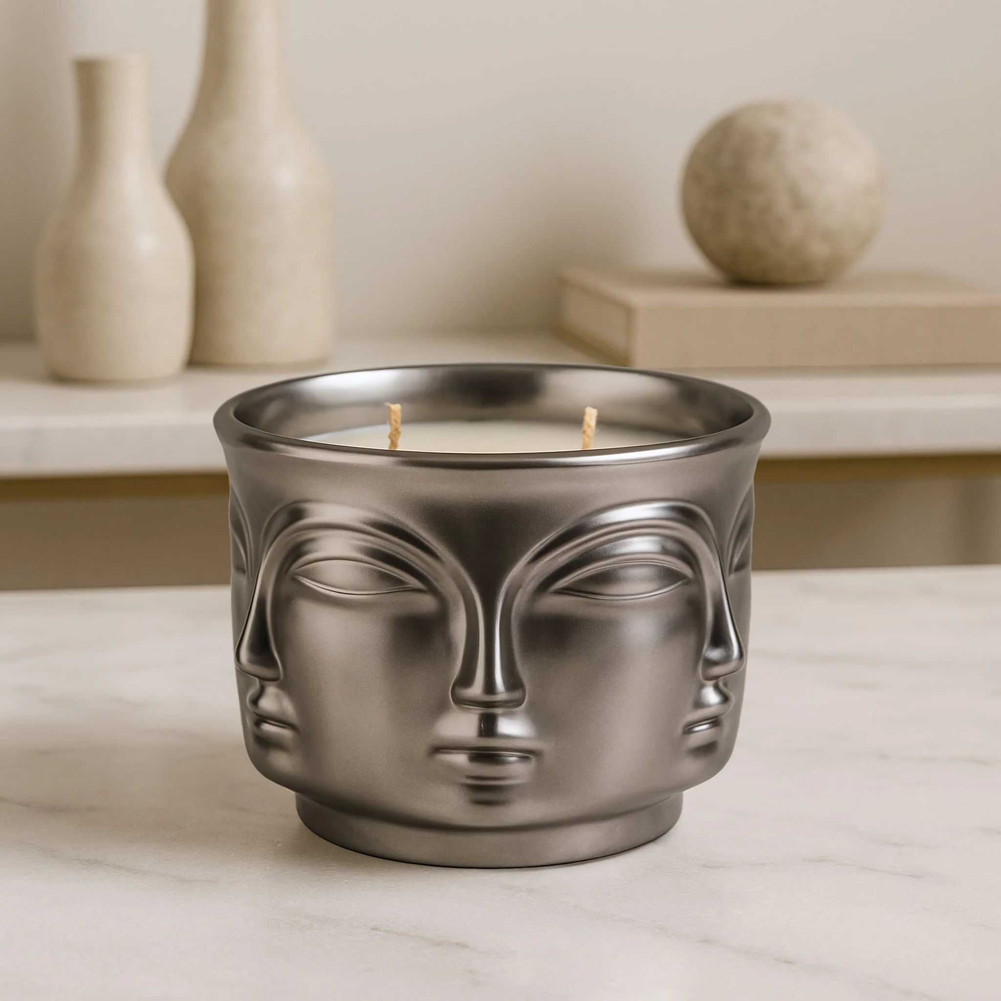 Silver Serenity: Buddha Head Dual Wick Candle + .10ct Diamond - Image 3