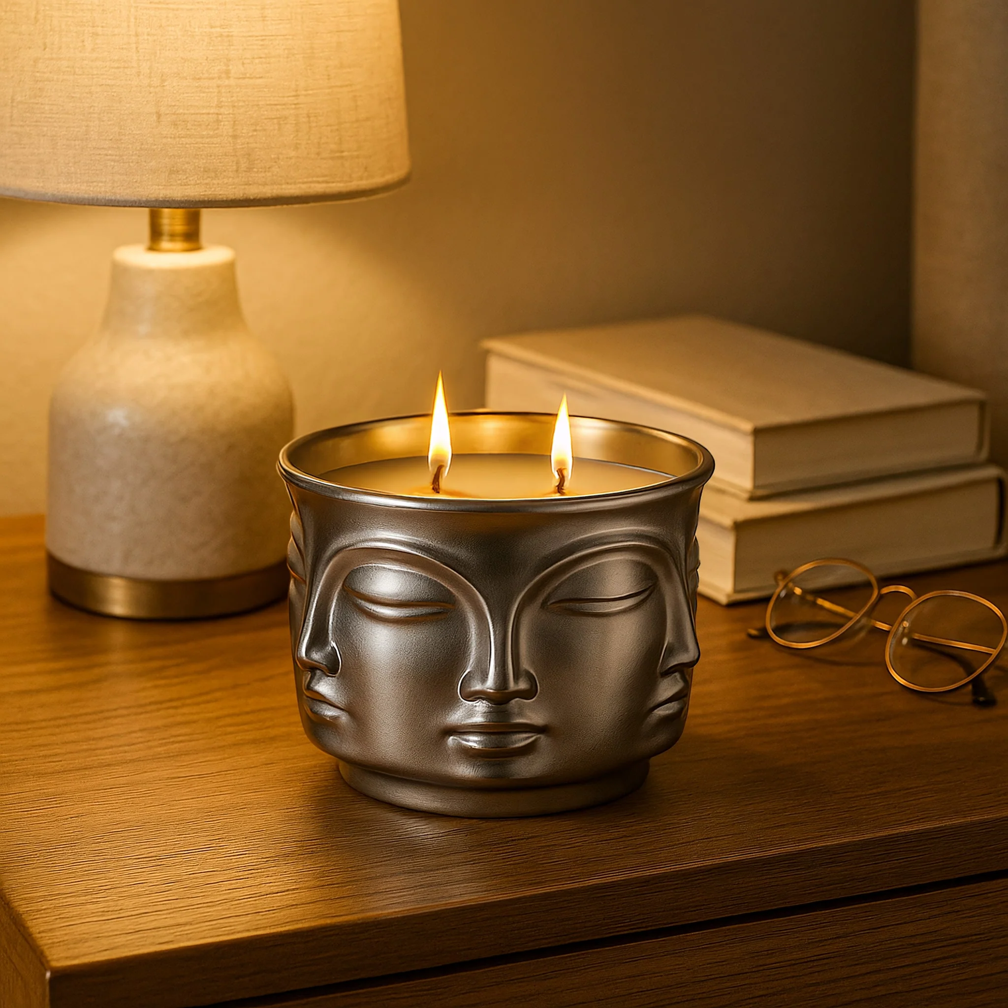 Silver Serenity: Buddha Head Dual Wick Candle + .10ct Diamond - Image 4