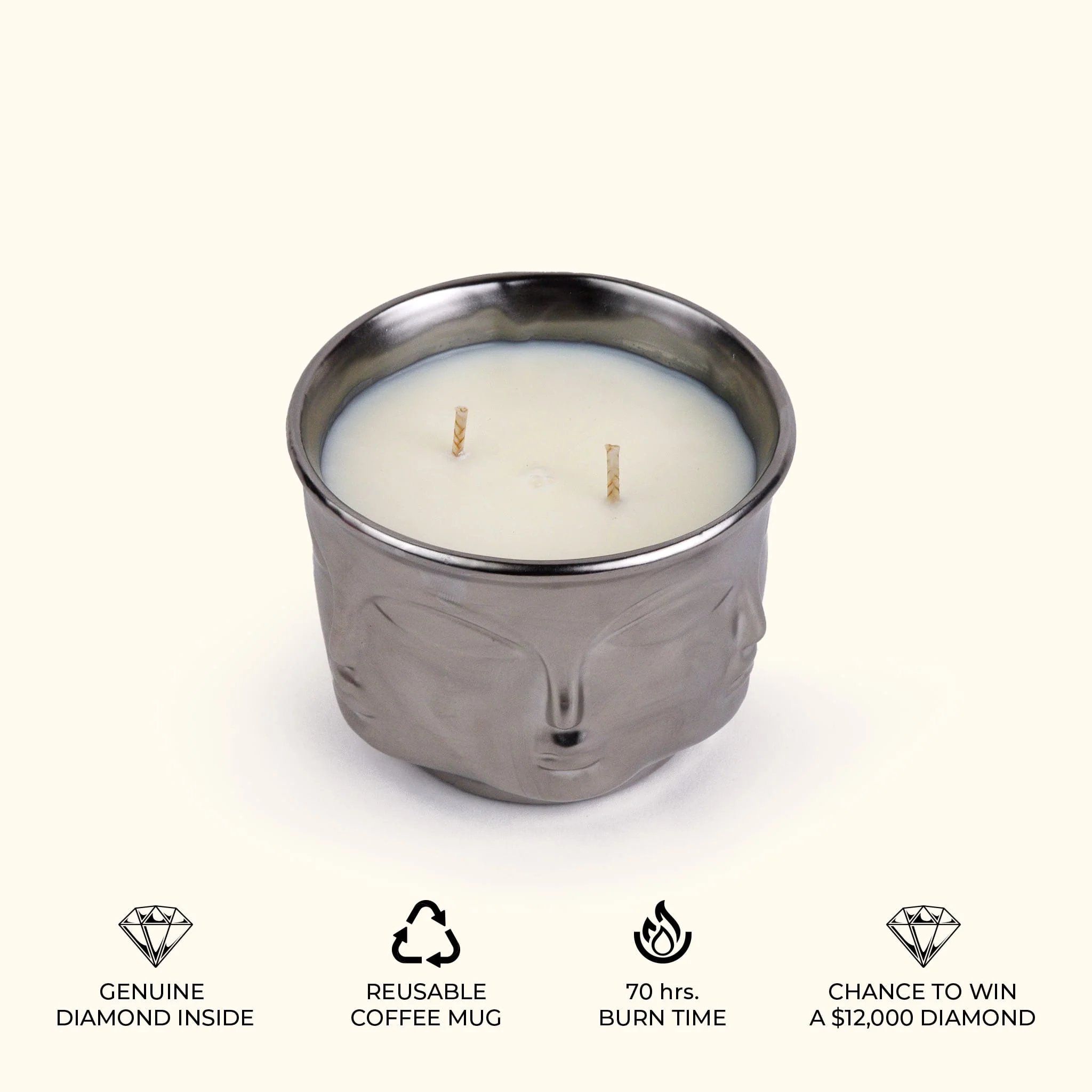 Silver Serenity: Buddha Head Dual Wick Candle + .10ct Diamond - Image 8