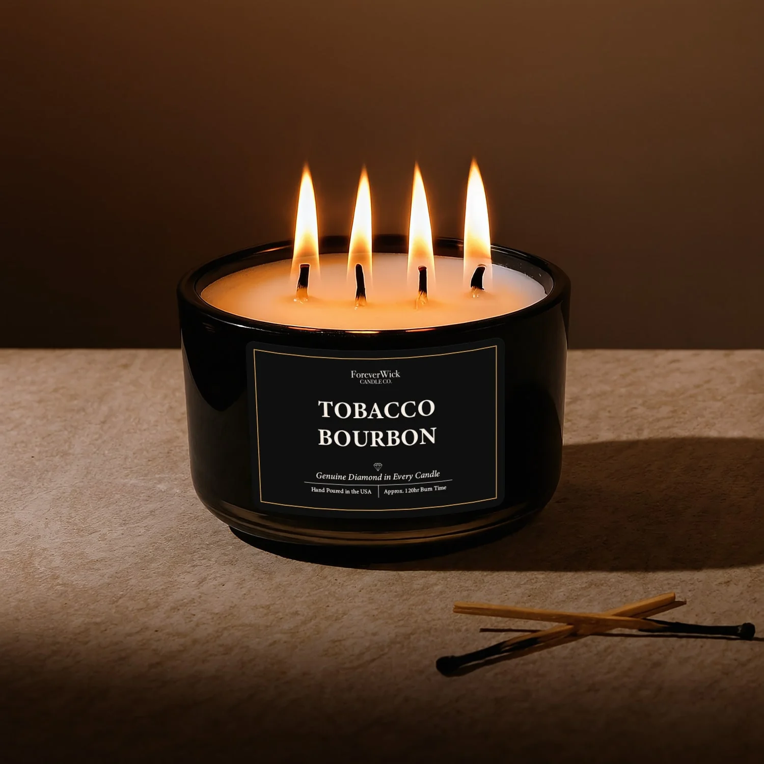 Tobacco Bourbon 4 Wick Candle + 3 Diamonds Inside - Image 4