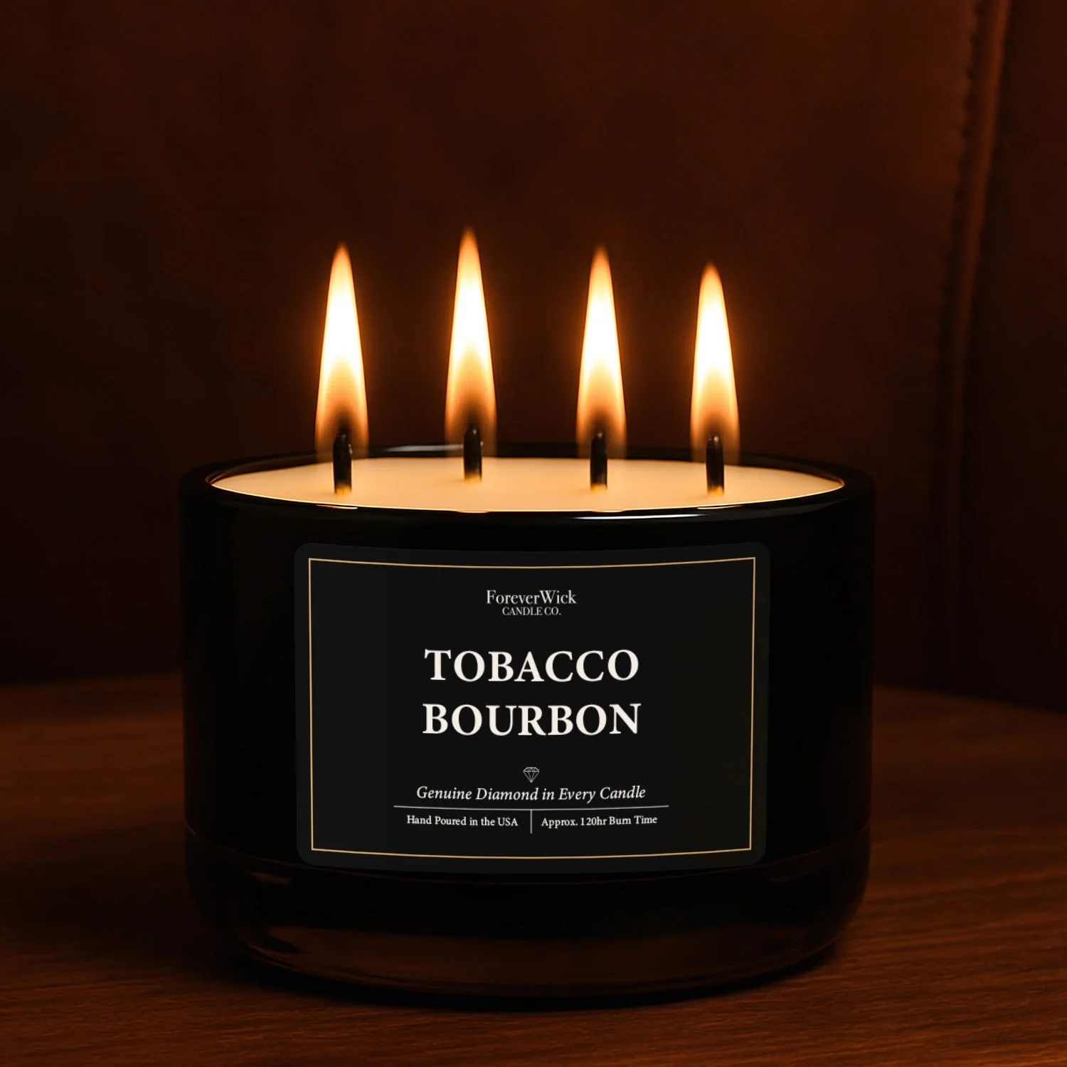 Tobacco Bourbon 4 Wick Candle + 3 Diamonds Inside - Image 6