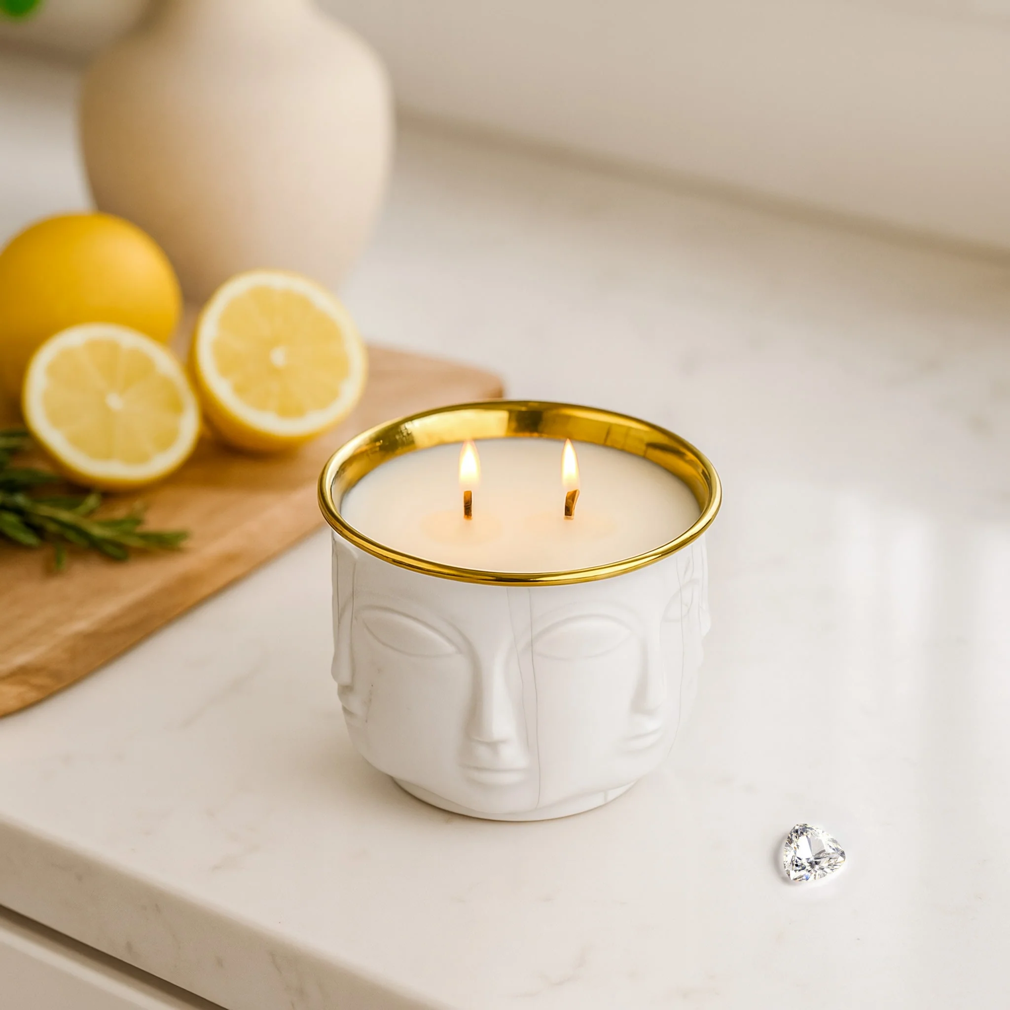 White Lotus Zen: Buddha Head Dual Wick Candle + .10ct Diamond - Image 6